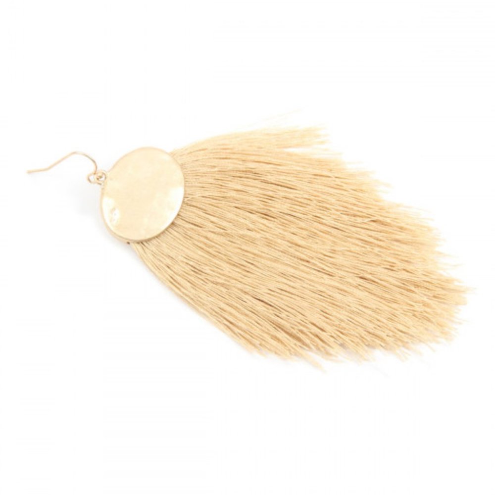 Sand Oversized Boho Thread Tassel Drop Earrings - Picture 2 of 3